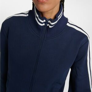 The Upside Navy Blue Zip-Up Jacket with Striped Collar, Side XS